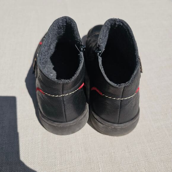 Rieker Black, Red Contrast Trim, Casual Ankle Boot Button Detail Zipper Size 39 - Picture 6 of 11